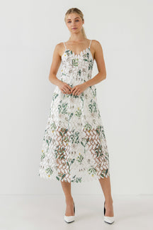 ENDLESS ROSE - Floral Printed Lace Midi Dress - DRESSES available at Objectrare