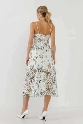 ENDLESS ROSE - Floral Printed Lace Midi Dress - DRESSES available at Objectrare