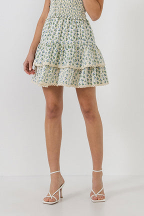 FREE THE ROSES - Free The Roses - Floral Lace Trim Detail Mini Skirt - Skirt available at Objectrare