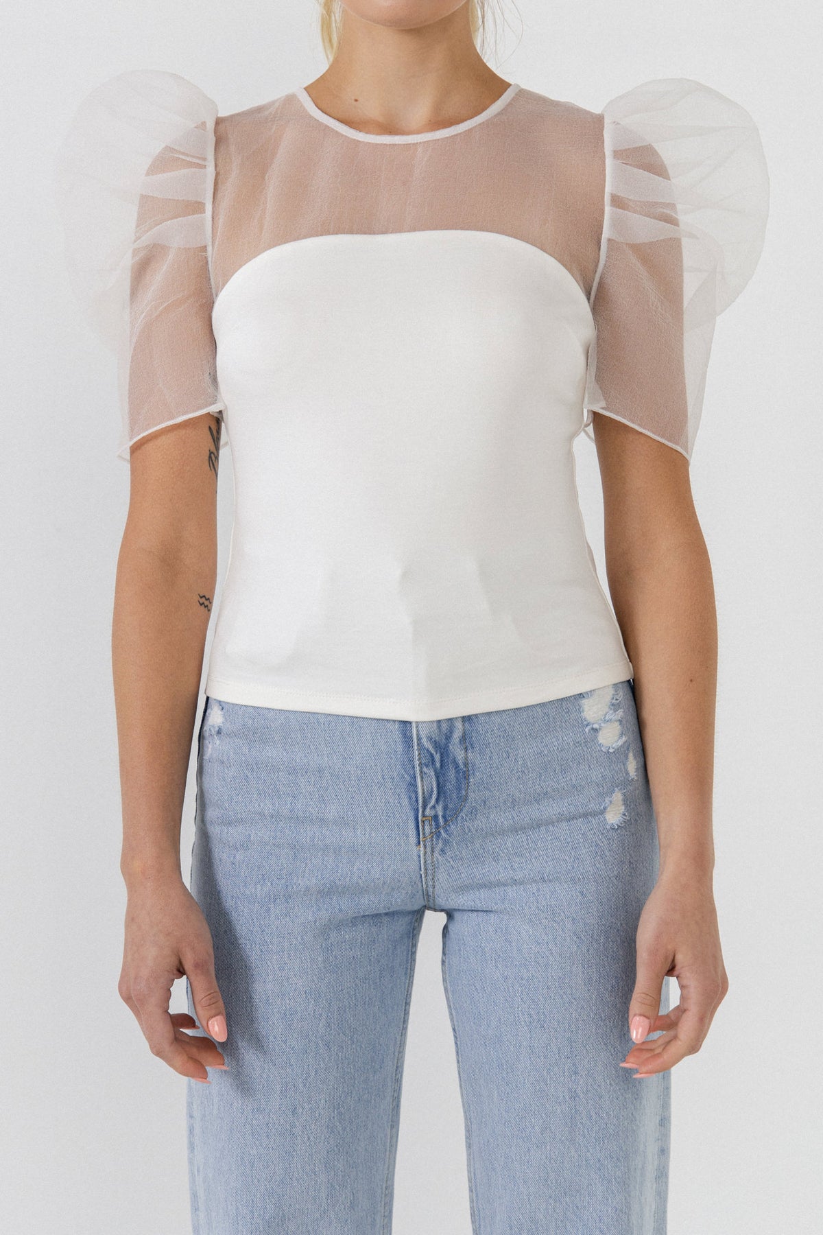 ENDLESS ROSE - Knit with Organza Mixed Media Top - TOPS available at Objectrare