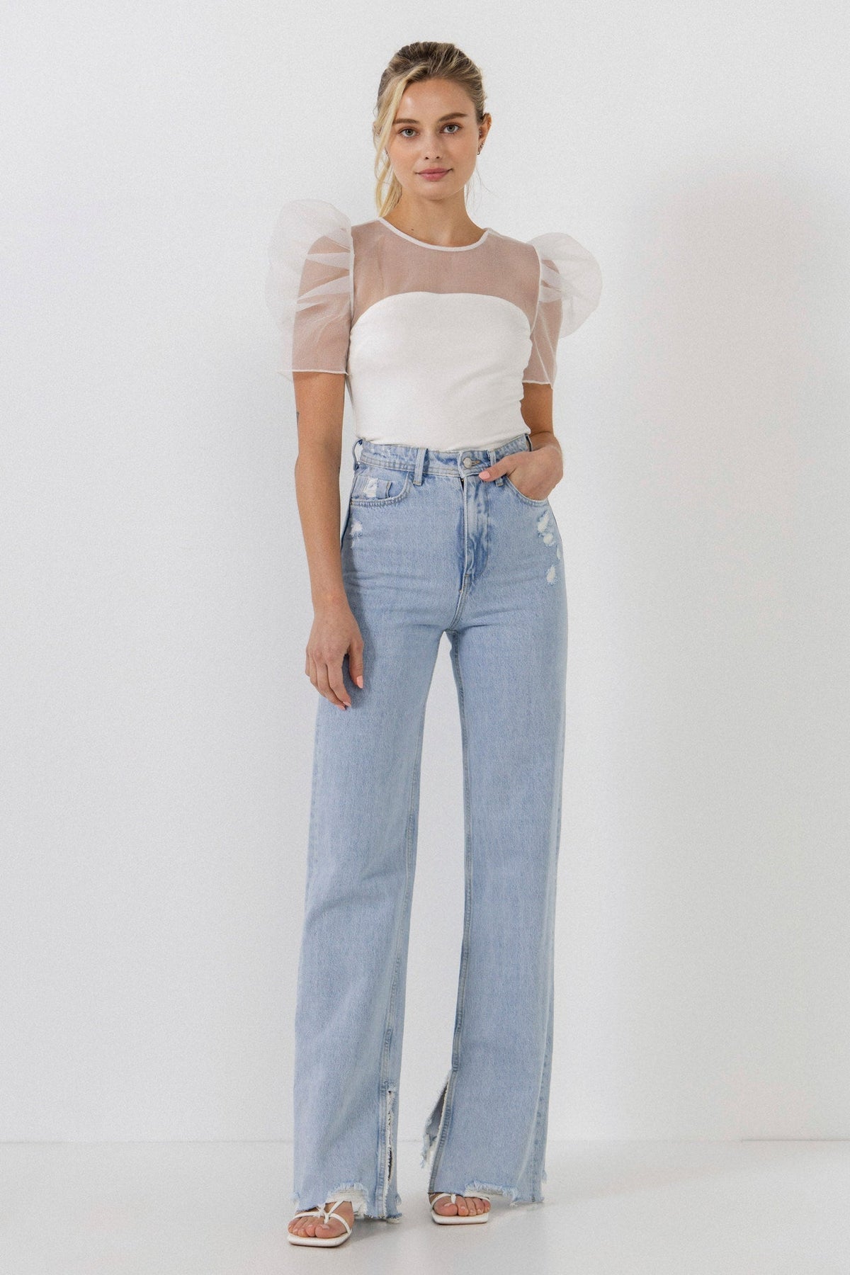 ENDLESS ROSE - Knit with Organza Mixed Media Top - TOPS available at Objectrare