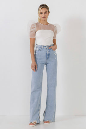 ENDLESS ROSE - Knit with Organza Mixed Media Top - TOPS available at Objectrare