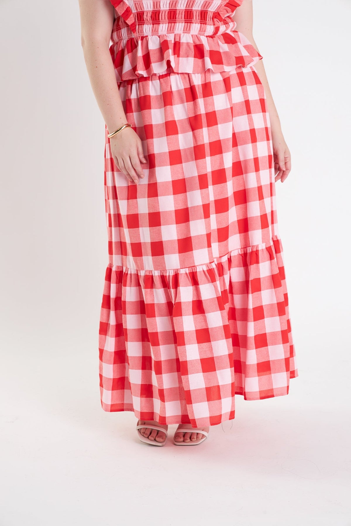 ENGLISH FACTORY - Plus Size Gingham Midi Skirt - SKIRTS available at Objectrare