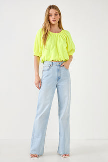 GREY LAB - Neon Color Elastic Detail Balloon Cropped Top - TOPS available at Objectrare