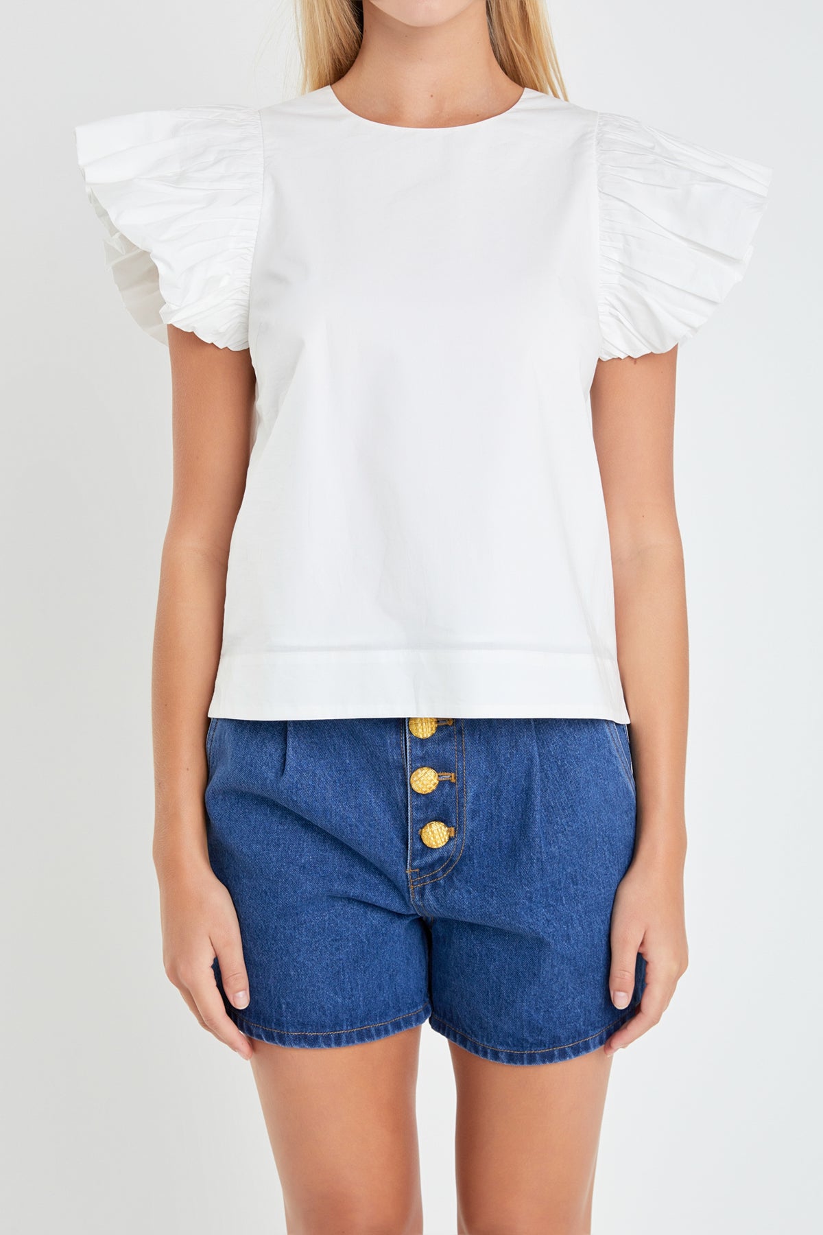 ENGLISH FACTORY - Folded Ruffle Sleeve Top - TOPS available at Objectrare