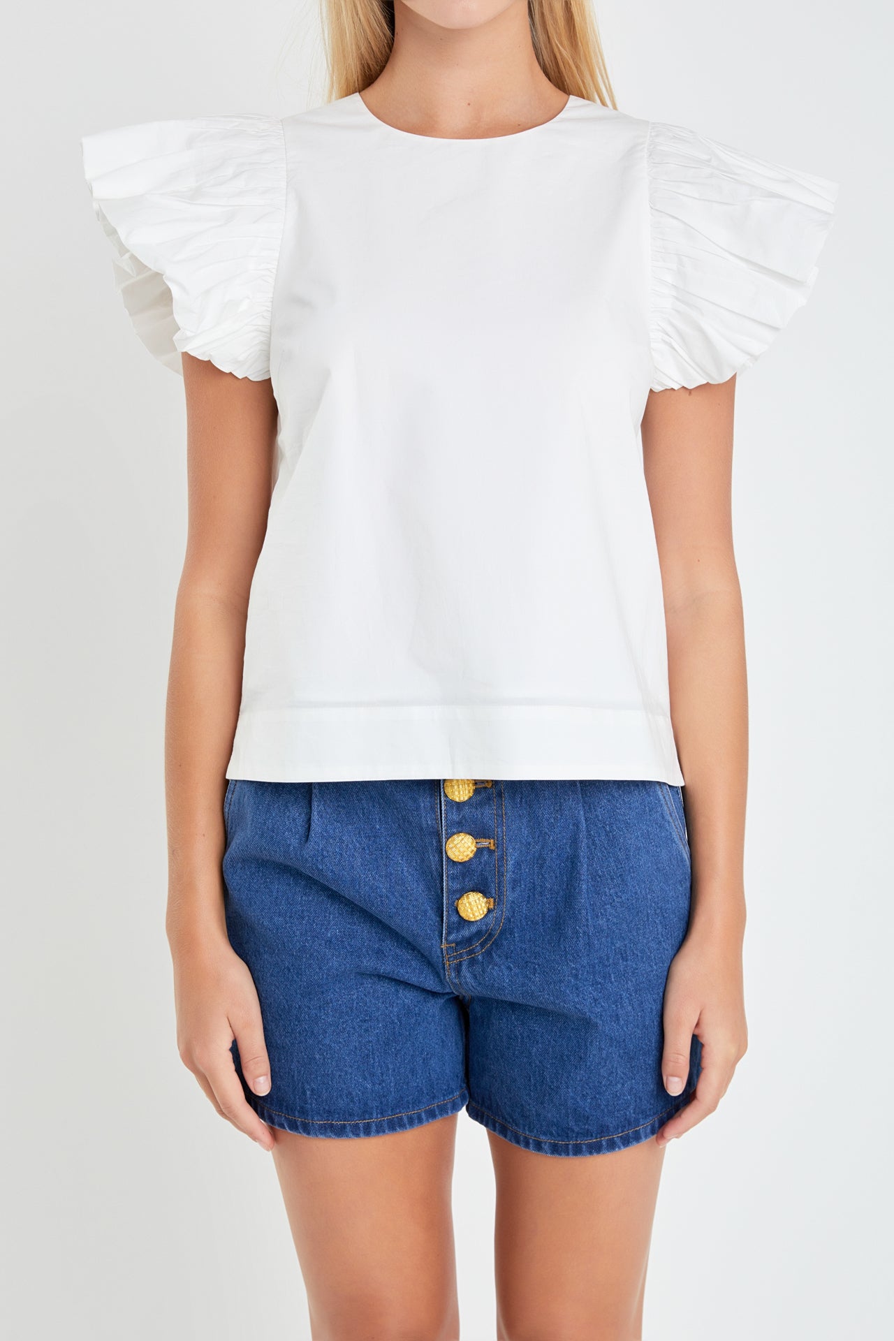 ENGLISH FACTORY - Folded Ruffle Sleeve Top - TOPS available at Objectrare