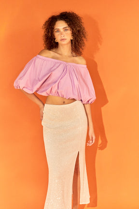 ENDLESS ROSE - Cropped V-neckline Puff Top - TOPS available at Objectrare