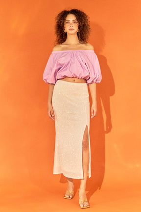 ENDLESS ROSE - Cropped V-neckline Puff Top - TOPS available at Objectrare