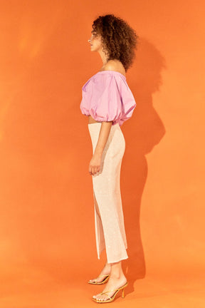 ENDLESS ROSE - Cropped V-neckline Puff Top - TOPS available at Objectrare