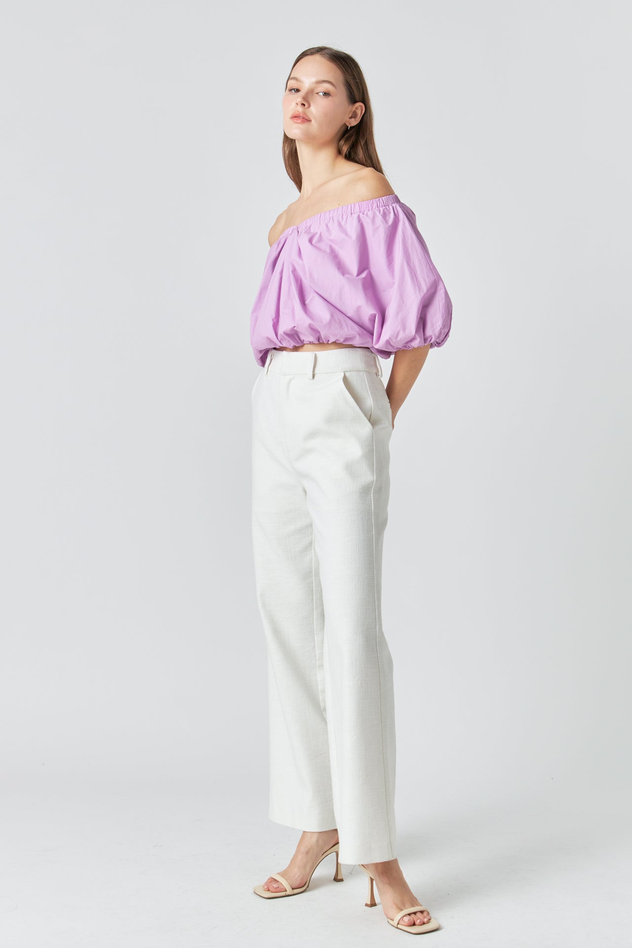 ENDLESS ROSE - Cropped V-neckline Puff Top - TOPS available at Objectrare