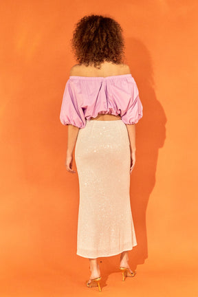 Cropped V-neckline Puff Top