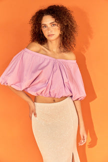 ENDLESS ROSE - Cropped V-neckline Puff Top - TOPS available at Objectrare