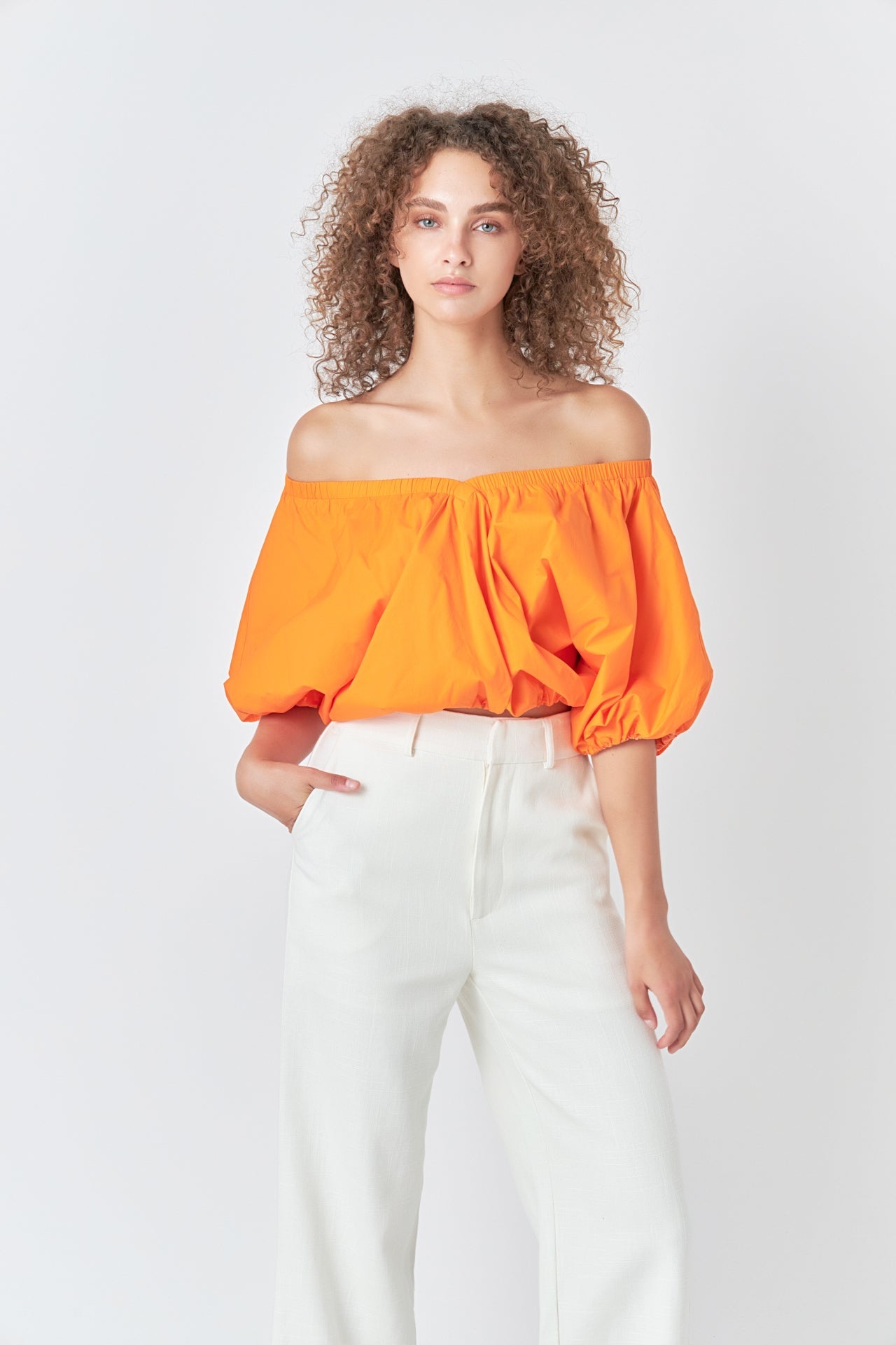 ENDLESS ROSE - Endless Rose - Cropped V-neckline Puff Top - TOPS available at Objectrare