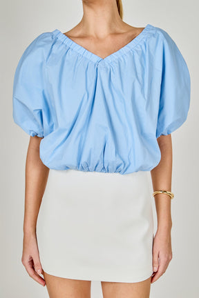 Cropped V-neckline Puff Top
