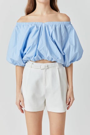 Cropped V-neckline Puff Top