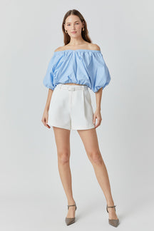 ENDLESS ROSE - Cropped V-neckline Puff Top - TOPS available at Objectrare