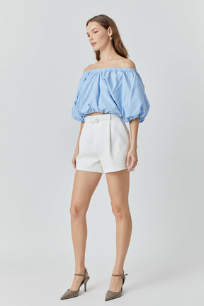 Cropped V-neckline Puff Top