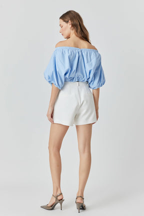 Cropped V-neckline Puff Top