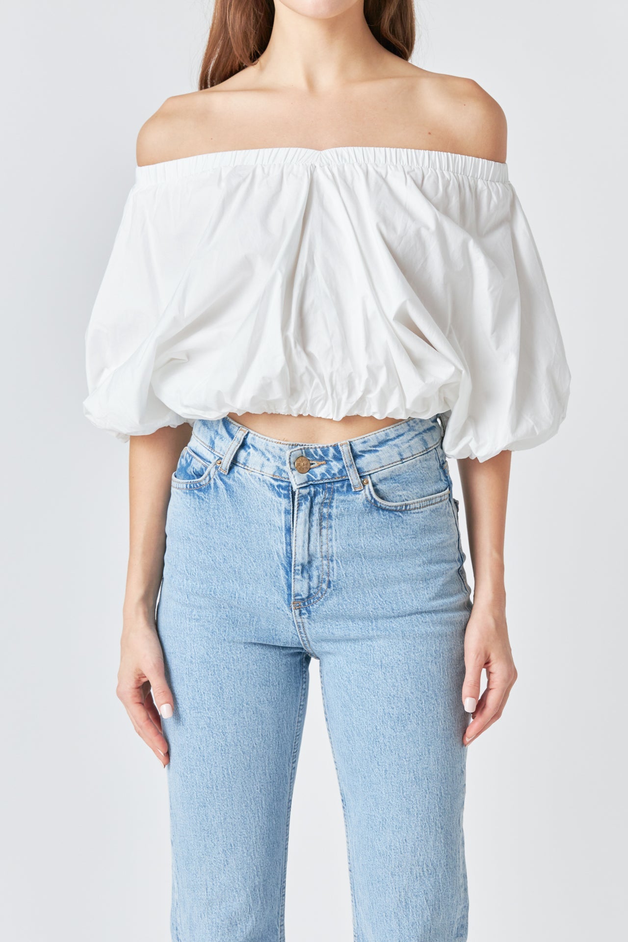 Cropped V-neckline Puff Top