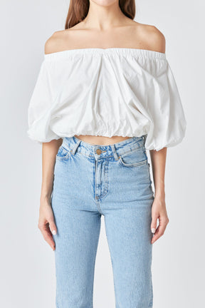 Cropped V-neckline Puff Top