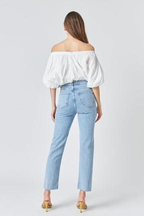 Cropped V-neckline Puff Top