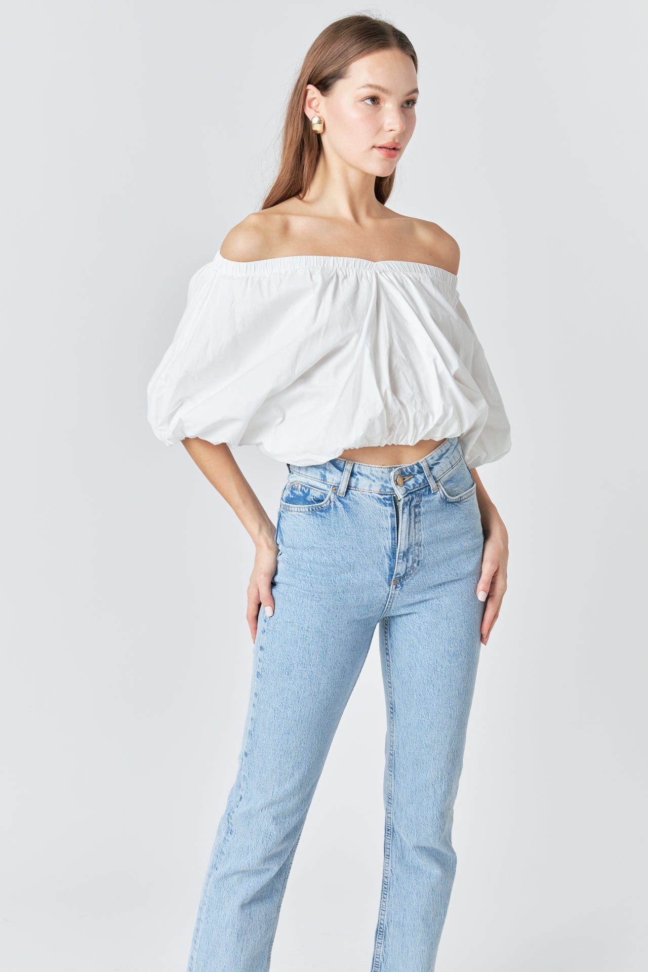 ENDLESS ROSE - Cropped V-neckline Puff Top - TOPS available at Objectrare