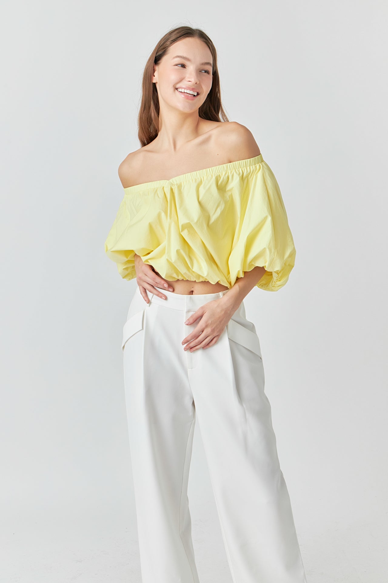ENDLESS ROSE - Cropped V-neckline Puff Top - TOPS available at Objectrare