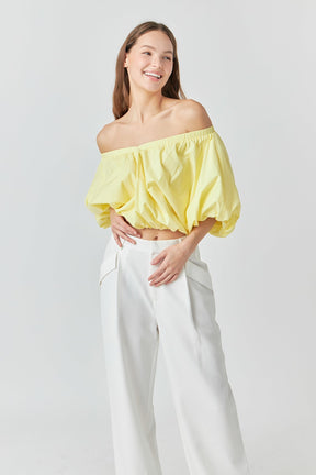 Cropped V-neckline Puff Top