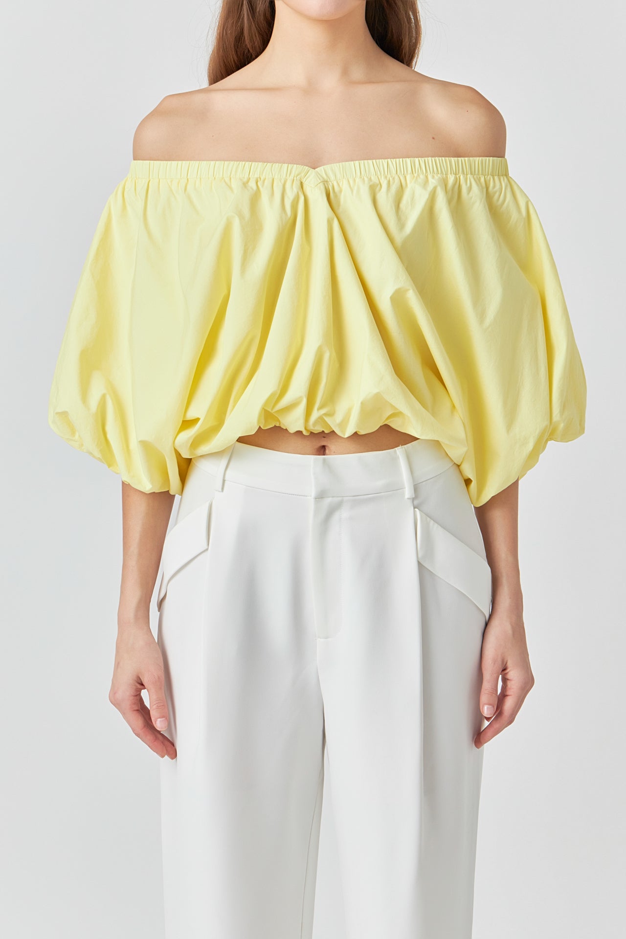ENDLESS ROSE - Cropped V-neckline Puff Top - TOPS available at Objectrare