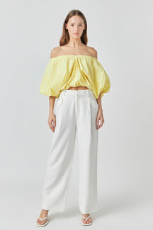 ENDLESS ROSE - Cropped V-neckline Puff Top - TOPS available at Objectrare