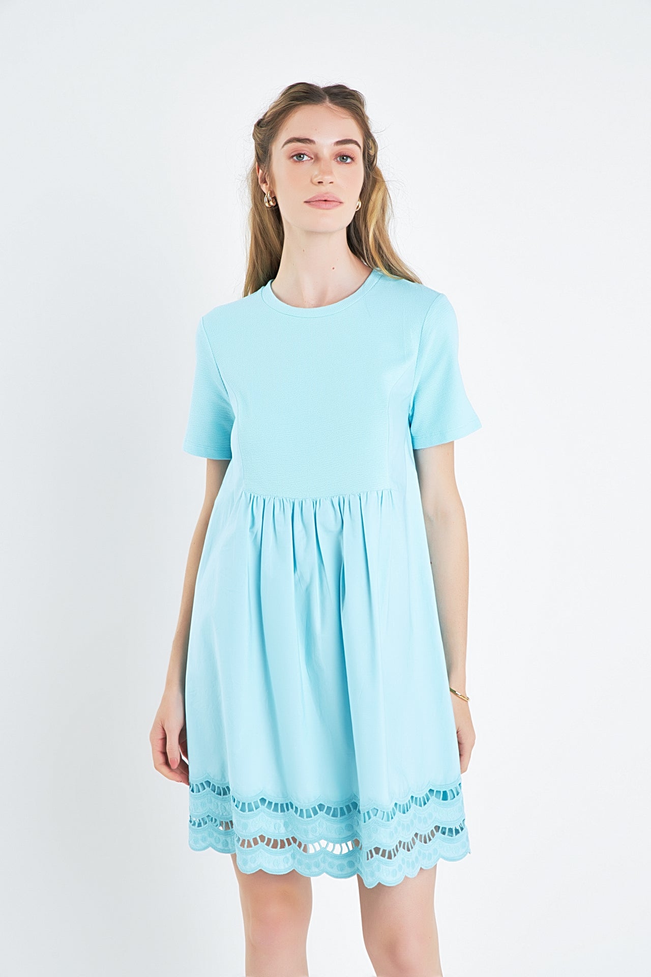Mixed Media Scallop Lace Mini Dress