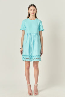 ENGLISH FACTORY - Mixed Media Scallop Lace Mini Dress - DRESSES available at Objectrare