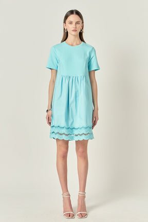 ENGLISH FACTORY - Mixed Media Scallop Lace Mini Dress - DRESSES available at Objectrare