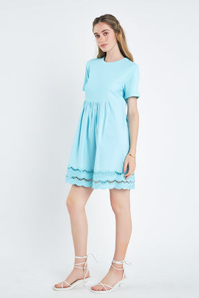 Mixed Media Scallop Lace Mini Dress