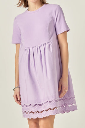 ENGLISH FACTORY - Mixed Media Scallop Lace Mini Dress - DRESSES available at Objectrare