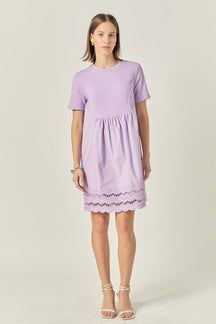 ENGLISH FACTORY - Mixed Media Scallop Lace Mini Dress - DRESSES available at Objectrare