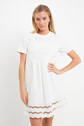 ENGLISH FACTORY - Mixed Media Scallop Lace Mini Dress - DRESSES available at Objectrare