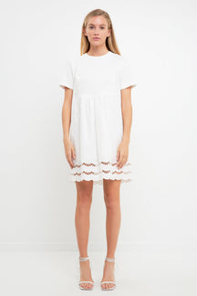 ENGLISH FACTORY - Mixed Media Scallop Lace Mini Dress - DRESSES available at Objectrare