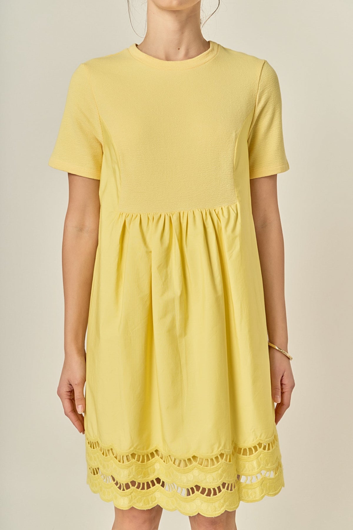 ENGLISH FACTORY - Mixed Media Scallop Lace Mini Dress - DRESSES available at Objectrare