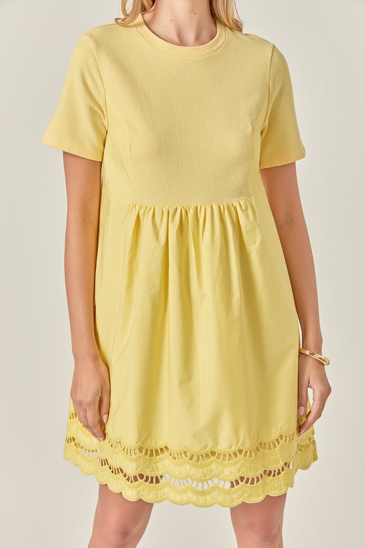 Mixed Media Scallop Lace Mini Dress