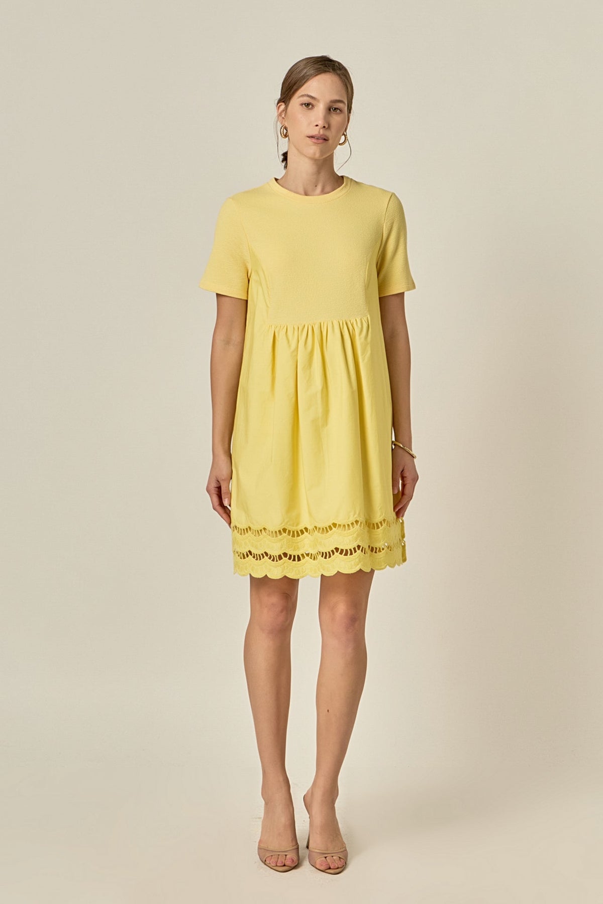 ENGLISH FACTORY - Mixed Media Scallop Lace Mini Dress - DRESSES available at Objectrare