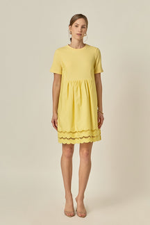 ENGLISH FACTORY - Mixed Media Scallop Lace Mini Dress - DRESSES available at Objectrare