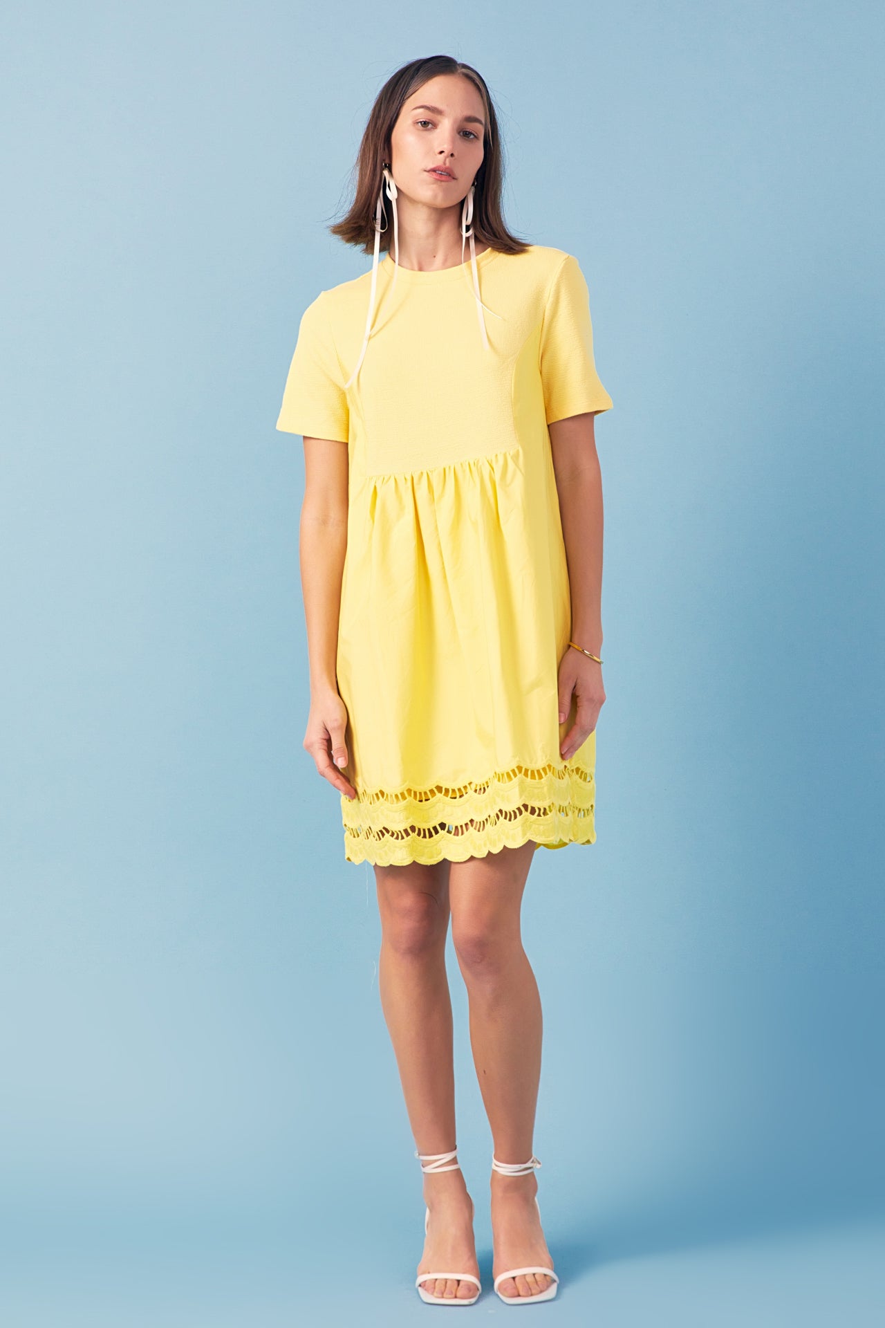 ENGLISH FACTORY - Mixed Media Scallop Lace Mini Dress - DRESSES available at Objectrare