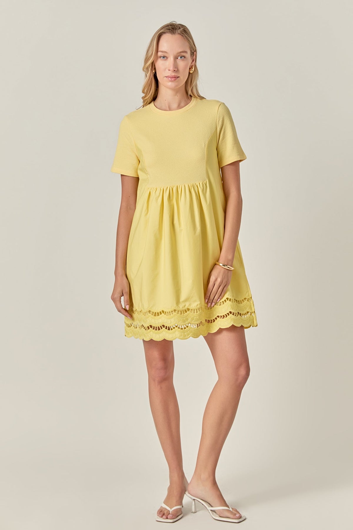 Mixed Media Scallop Lace Mini Dress