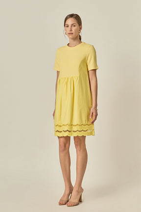 ENGLISH FACTORY - Mixed Media Scallop Lace Mini Dress - DRESSES available at Objectrare