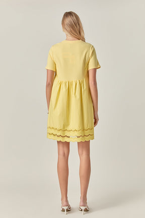 ENGLISH FACTORY - Mixed Media Scallop Lace Mini Dress - DRESSES available at Objectrare