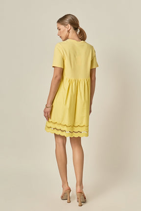 ENGLISH FACTORY - Mixed Media Scallop Lace Mini Dress - DRESSES available at Objectrare