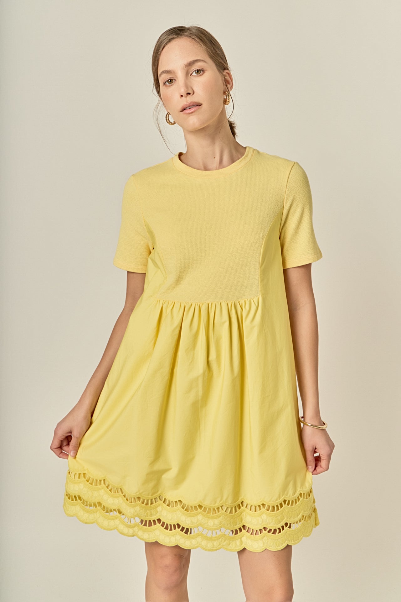 ENGLISH FACTORY - Mixed Media Scallop Lace Mini Dress - DRESSES available at Objectrare