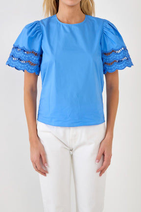 ENGLISH FACTORY - Mixed Media Lace Trim Knit Top - TOPS available at Objectrare