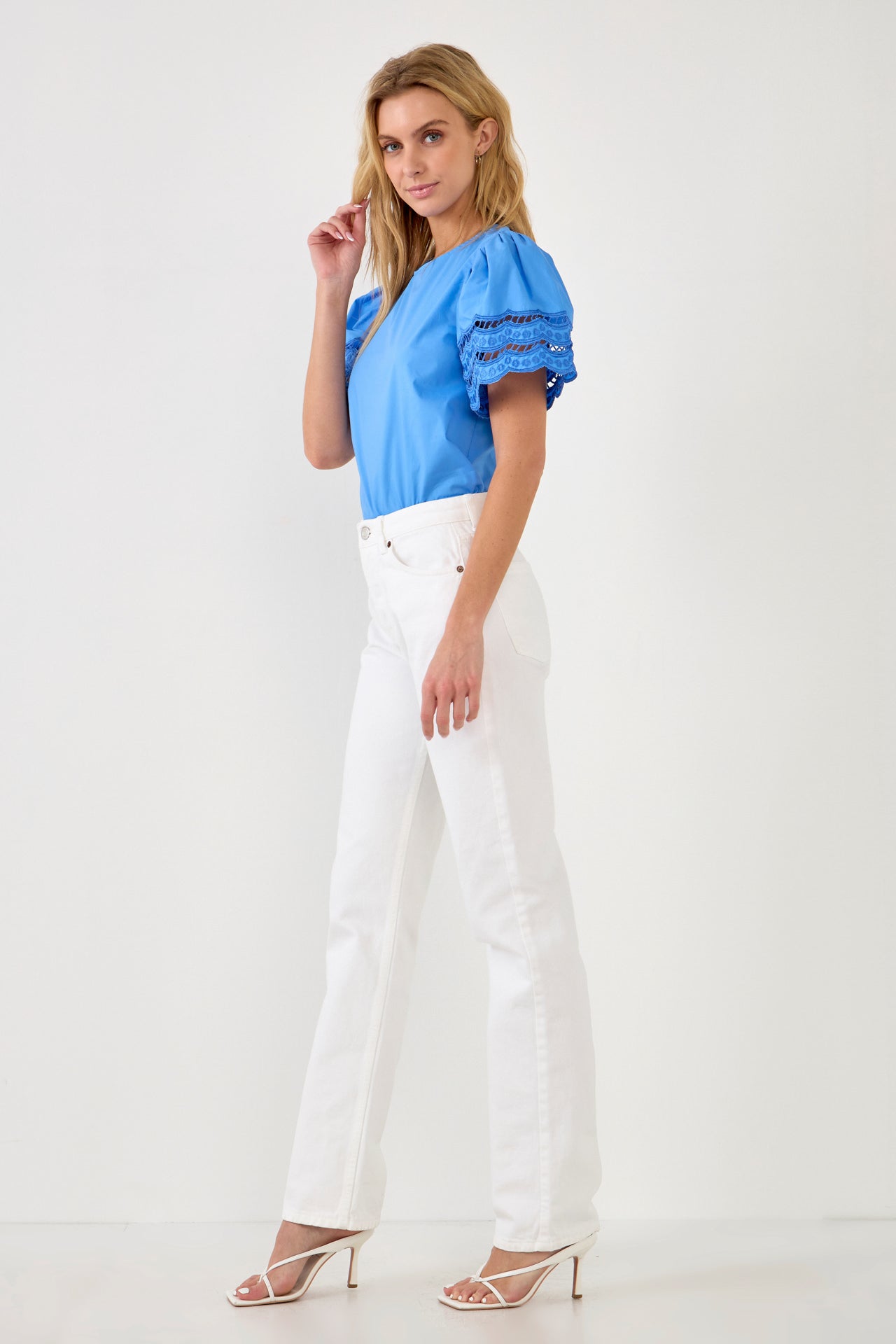 ENGLISH FACTORY - Mixed Media Lace Trim Knit Top - TOPS available at Objectrare